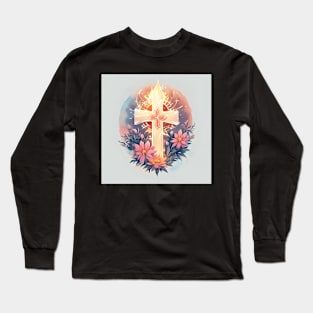 Gold Cross With Fire Long Sleeve T-Shirt